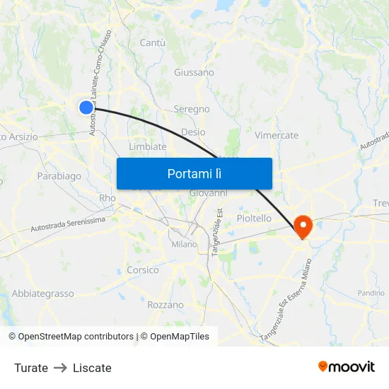 Turate to Liscate map