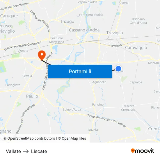 Vailate to Liscate map