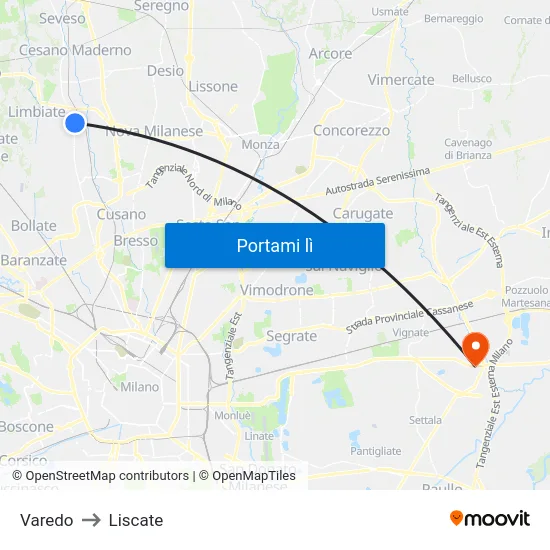 Varedo to Liscate map