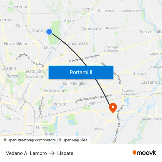 Vedano Al Lambro to Liscate map