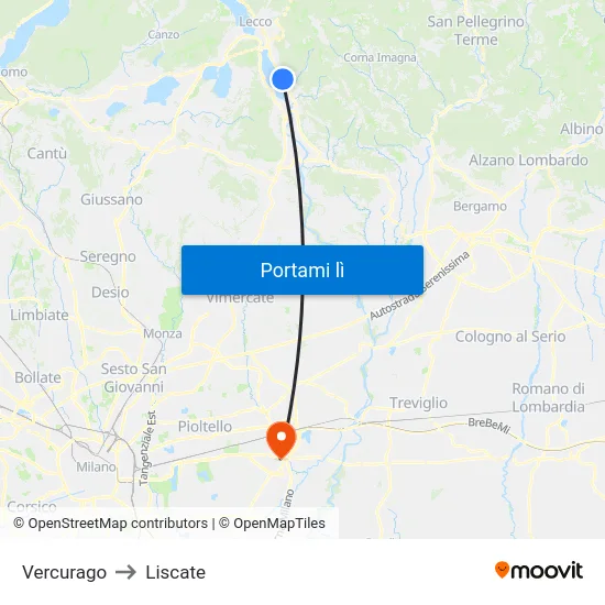 Vercurago to Liscate map