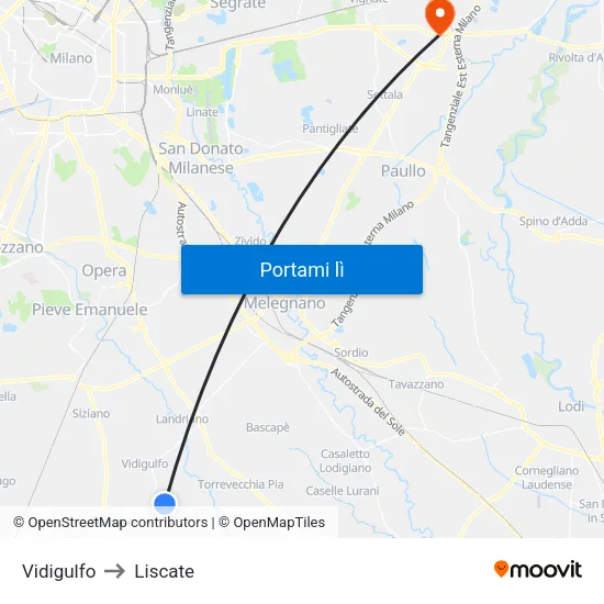 Vidigulfo to Liscate map