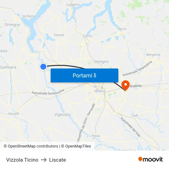 Vizzola Ticino to Liscate map