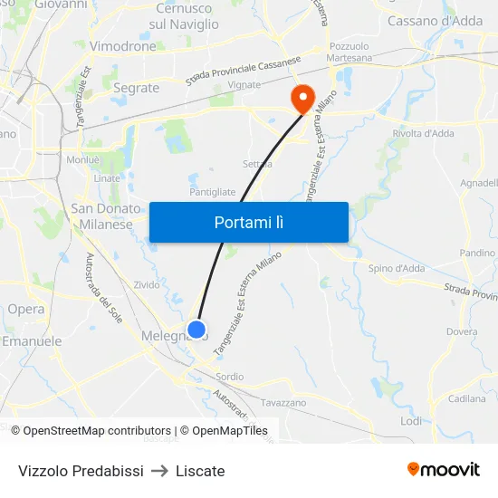 Vizzolo Predabissi to Liscate map