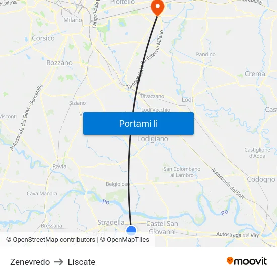 Zenevredo to Liscate map