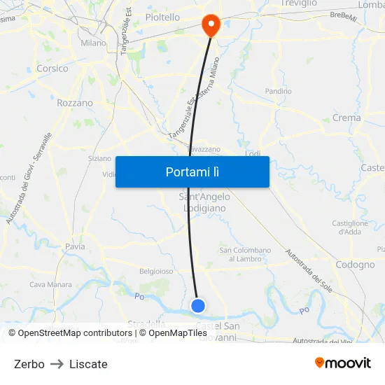 Zerbo to Liscate map