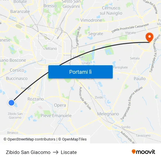 Zibido San Giacomo to Liscate map