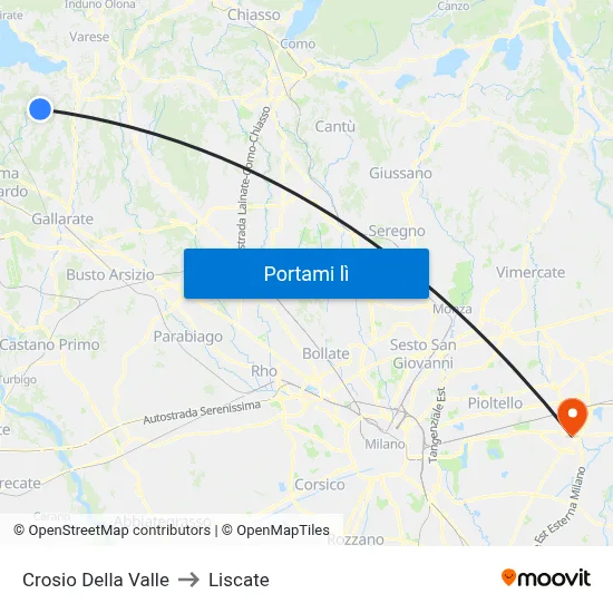 Crosio Della Valle to Liscate map