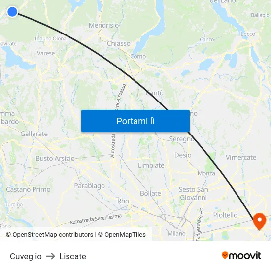 Cuveglio to Liscate map
