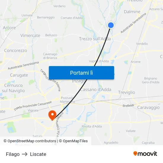 Filago to Liscate map