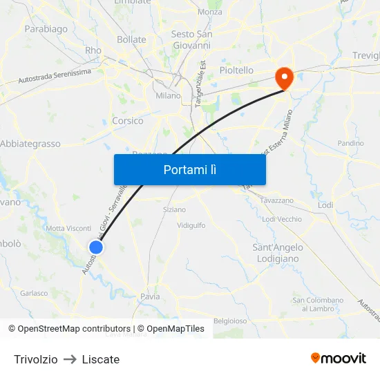 Trivolzio to Liscate map