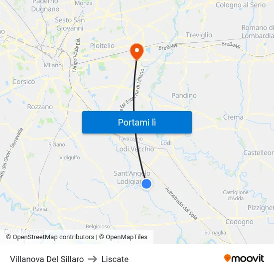 Villanova Del Sillaro to Liscate map