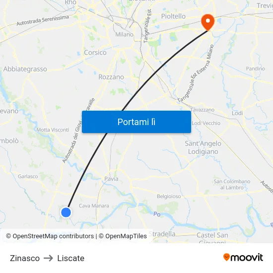 Zinasco to Liscate map