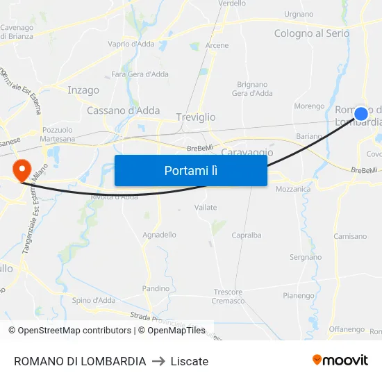 ROMANO DI LOMBARDIA to Liscate map
