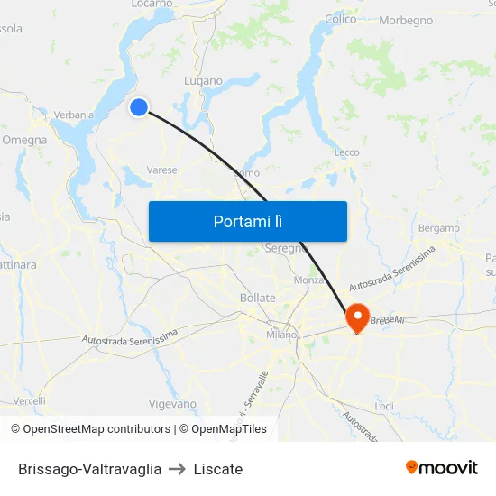 Brissago-Valtravaglia to Liscate map