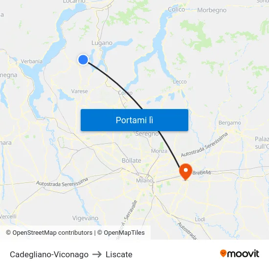 Cadegliano-Viconago to Liscate map