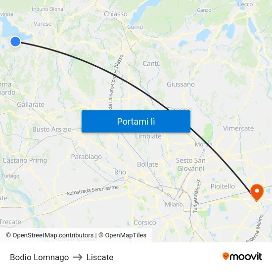 Bodio Lomnago to Liscate map