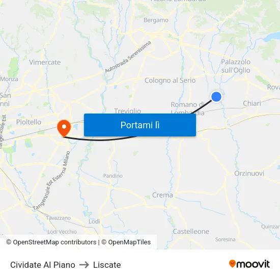 Cividate Al Piano to Liscate map