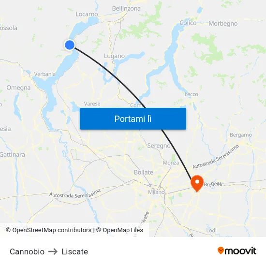 Cannobio to Liscate map