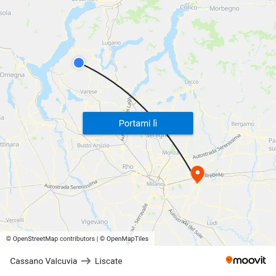 Cassano Valcuvia to Liscate map