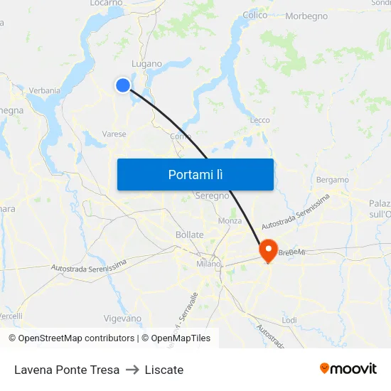 Lavena Ponte Tresa to Liscate map