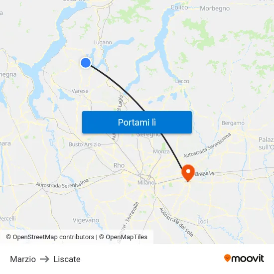 Marzio to Liscate map