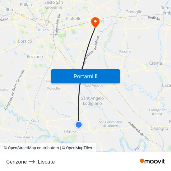 Genzone to Liscate map