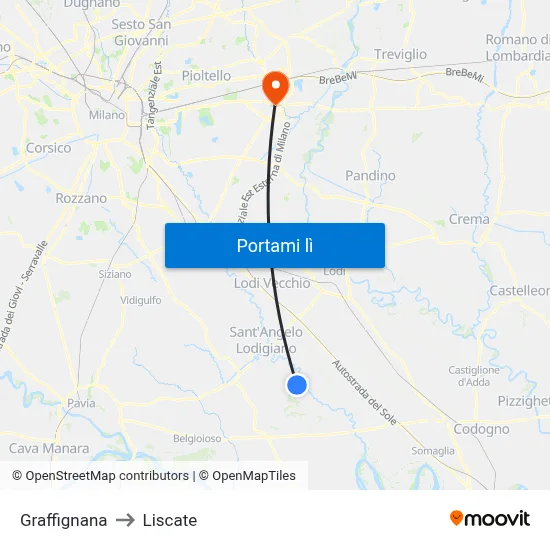Graffignana to Liscate map