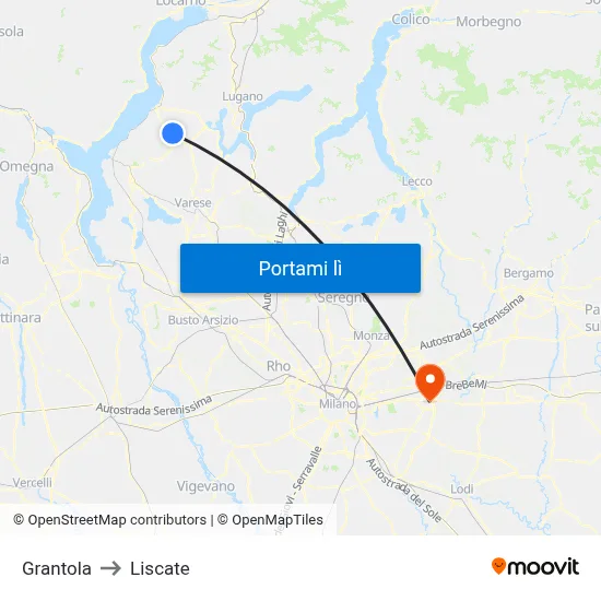 Grantola to Liscate map