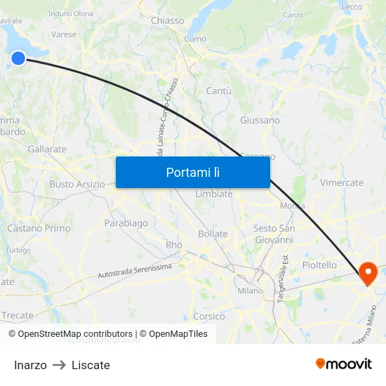 Inarzo to Liscate map