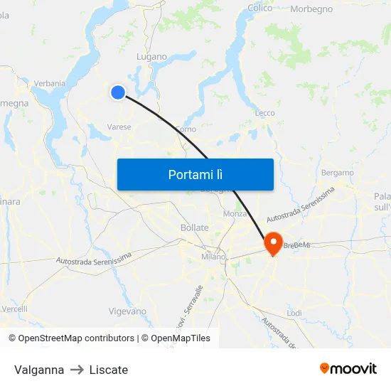 Valganna to Liscate map