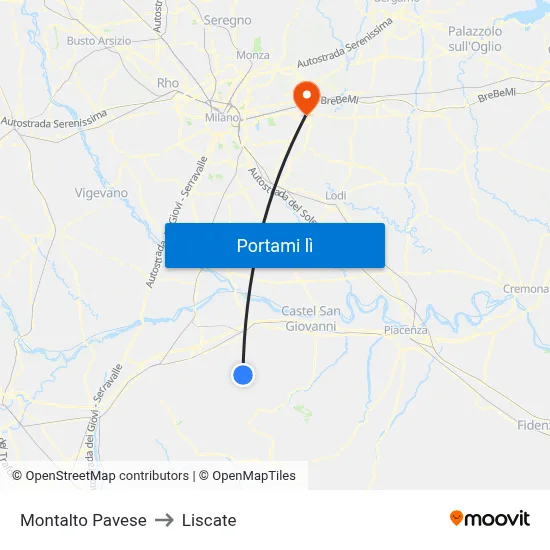 Montalto Pavese to Liscate map