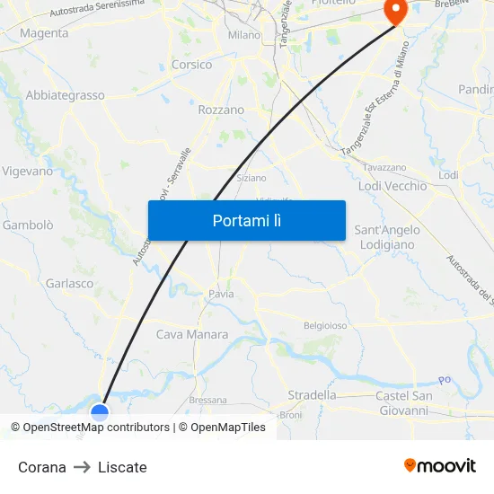 Corana to Liscate map