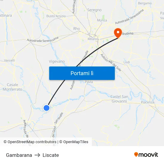 Gambarana to Liscate map