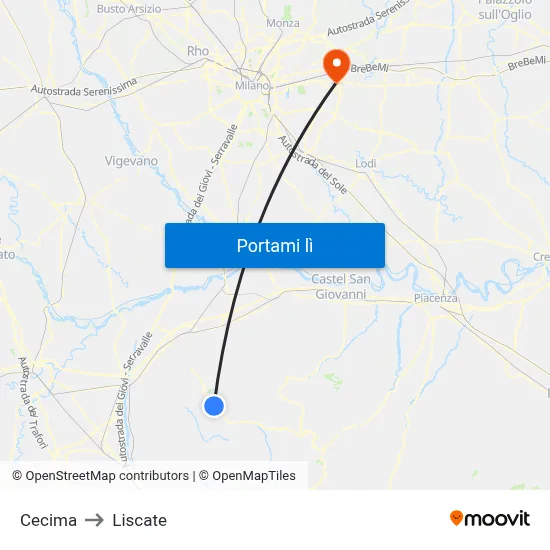 Cecima to Liscate map