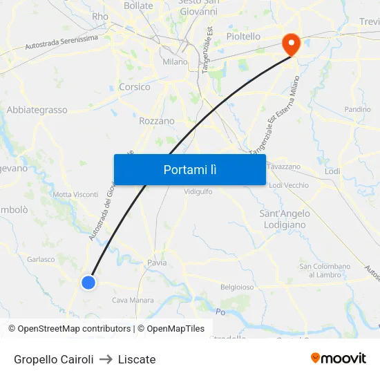 Gropello Cairoli to Liscate map