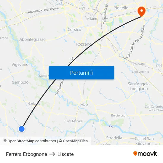 Ferrera Erbognone to Liscate map