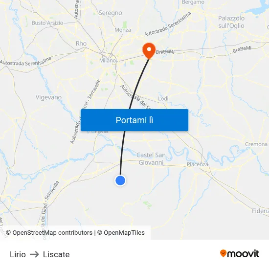 Lirio to Liscate map