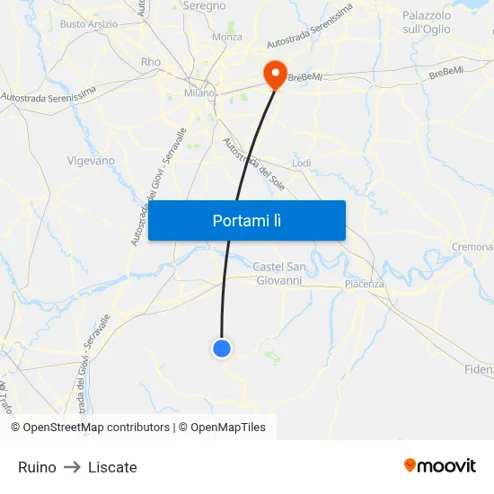Ruino to Liscate map