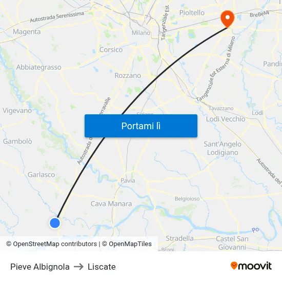 Pieve Albignola to Liscate map