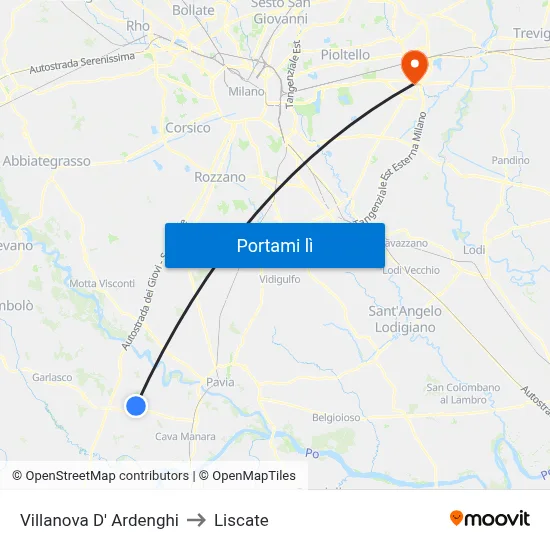 Villanova D' Ardenghi to Liscate map