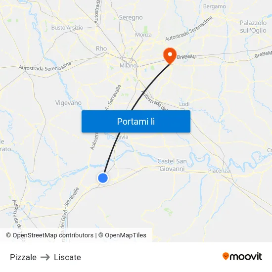 Pizzale to Liscate map
