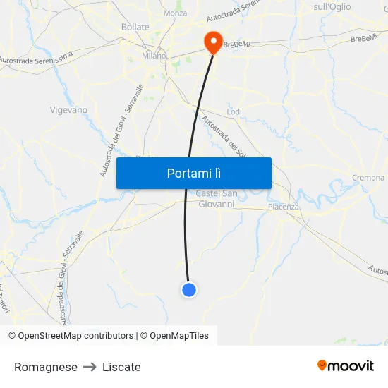 Romagnese to Liscate map