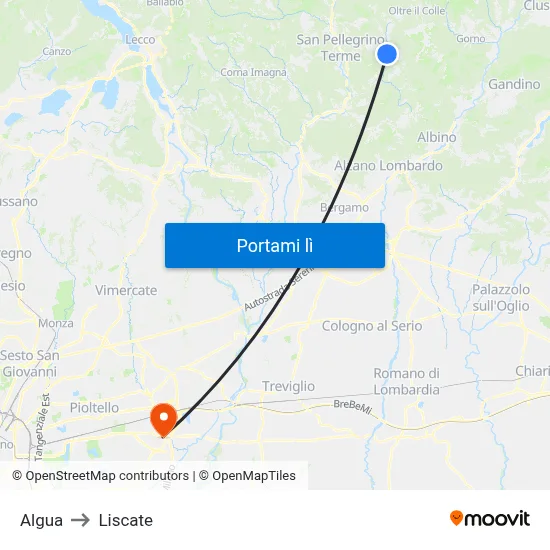 Algua to Liscate map