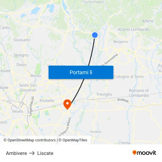 Ambivere to Liscate map