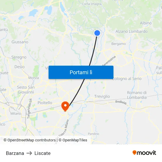 Barzana to Liscate map