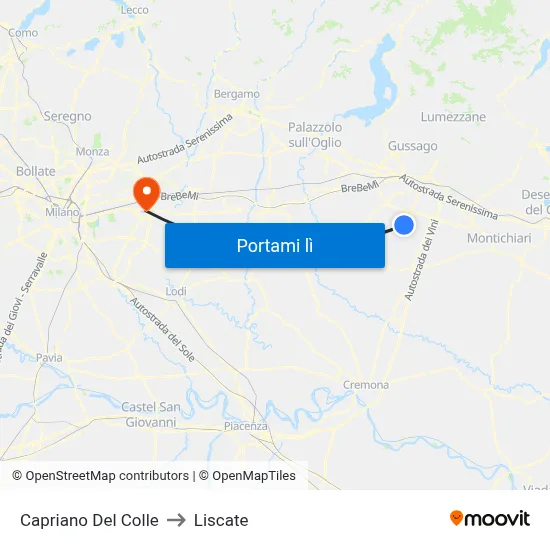 Capriano Del Colle to Liscate map