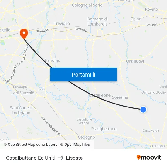 Casalbuttano Ed Uniti to Liscate map