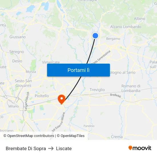 Brembate Di Sopra to Liscate map