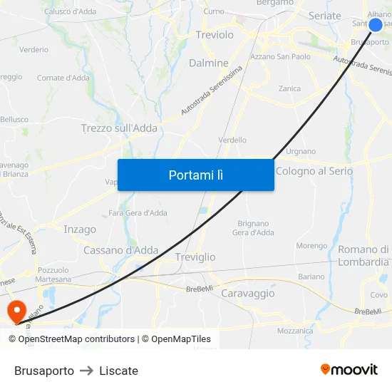 Brusaporto to Liscate map